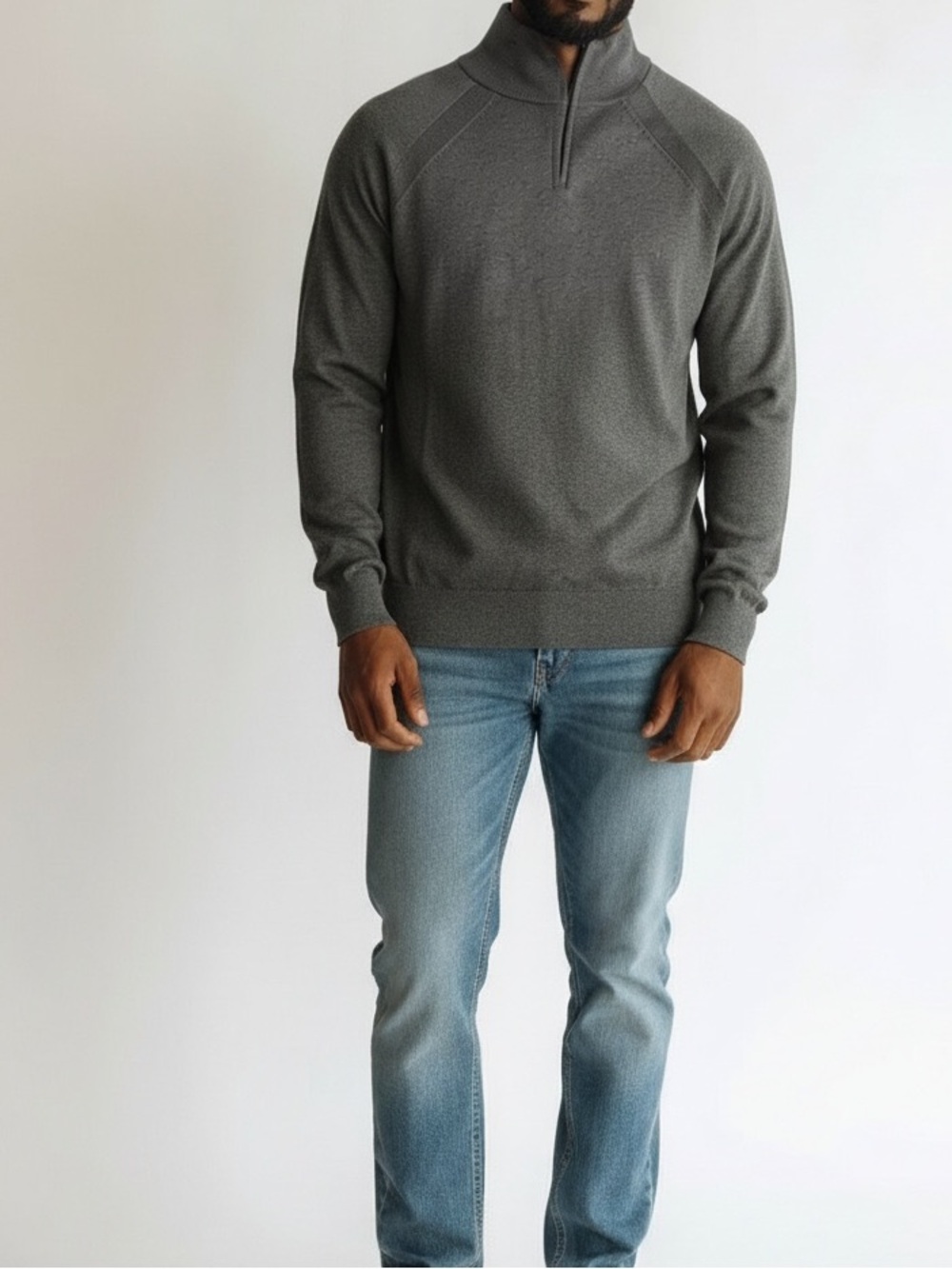 Banana Republic Men's Charcoal Zip-Neck Sweater 90 cotton 10 cashmere
